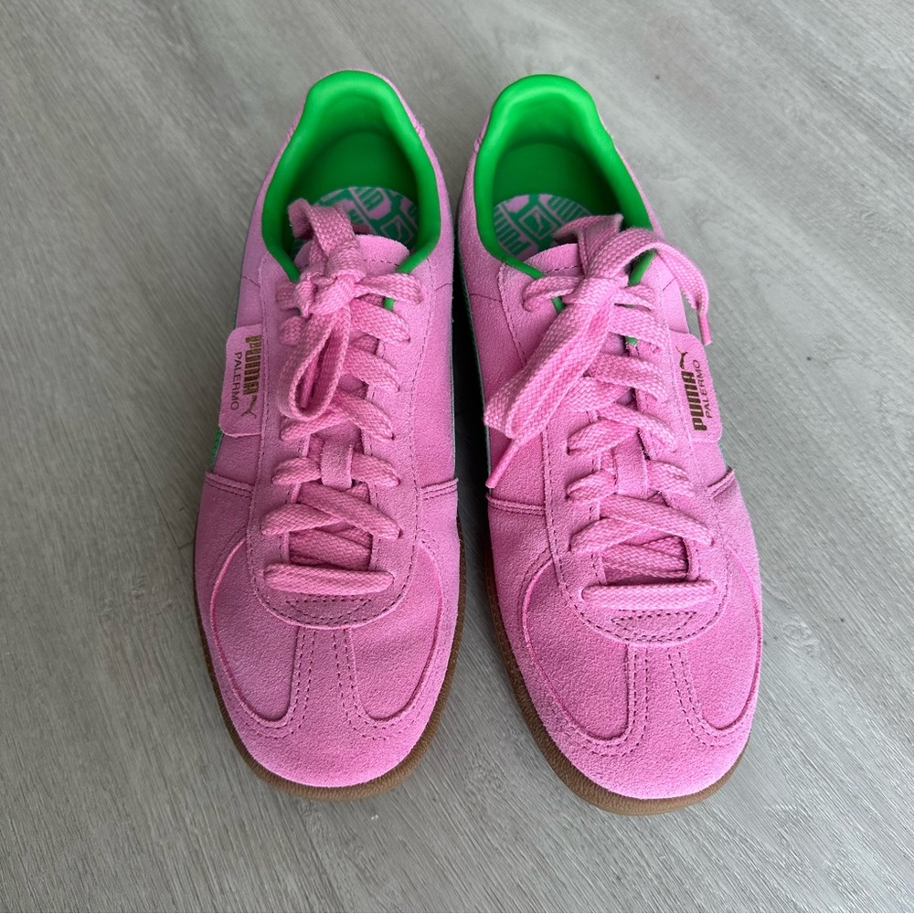Puma Pink and Green Suede Sneakers - Picture 3 of 6